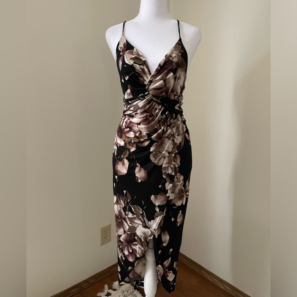 Black & Nude Floral Strapped Dress